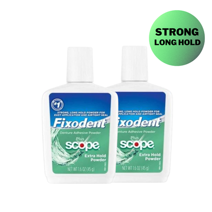 Fixodent w/ Scope Denture Adhesive Powder Bundle: 2 Pack + Denture Brush Included