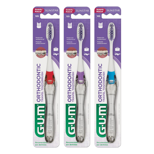 GUM 125 Orthodontic Travel V-Trim Toothbrush: Compact Head, Soft Bristles