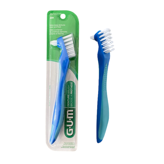 GUM 201 Denture Brush: Dual-Head Denture Cleaning Brush