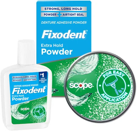 Fixodent w/ Scope Denture Adhesive Powder Bundle: 2 Pack + Denture Brush Included